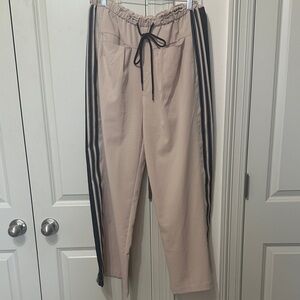 Beige Track Joggers with Side Stripes